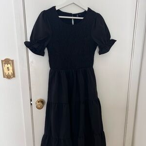 Smocked Black Puff Sleeve Dress
